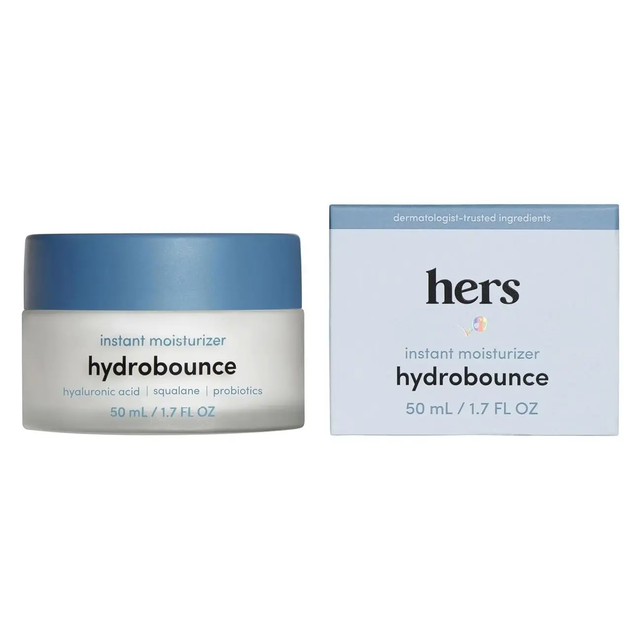 hers Hydrobounce Instant Moisturizer - Hyaluronic Acid, Squalane, & Probiotic Formula - Lightweight Daily Face Cream - Hydrating Vegan Facial Lotion – 1.7 Fl Oz