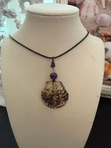 Wild Leopard – Calico Scallop Shell Necklace on Black Cord