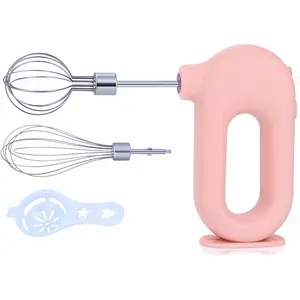 MINI Household Cordless Electric Hand Mixer,USB Rechargable Handheld Egg Beater with 2 Detachable Stir Whisks 4 Speed Modes,Baking At Home For Kitchen,Lightweight Portable(Pink)