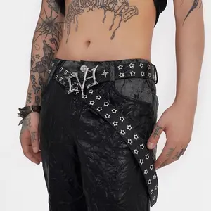 Punk heavy-duty leather belt for men and women with rivets, vintage y2k niche design, unique fashion belt, wasteland trend