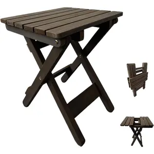 Outdoor Side Table, No Assembly Folding Wooden End Table for Outside or Indoor, Small Patio Tables for Camping, Pool, Bathroom, Backyard and Porch