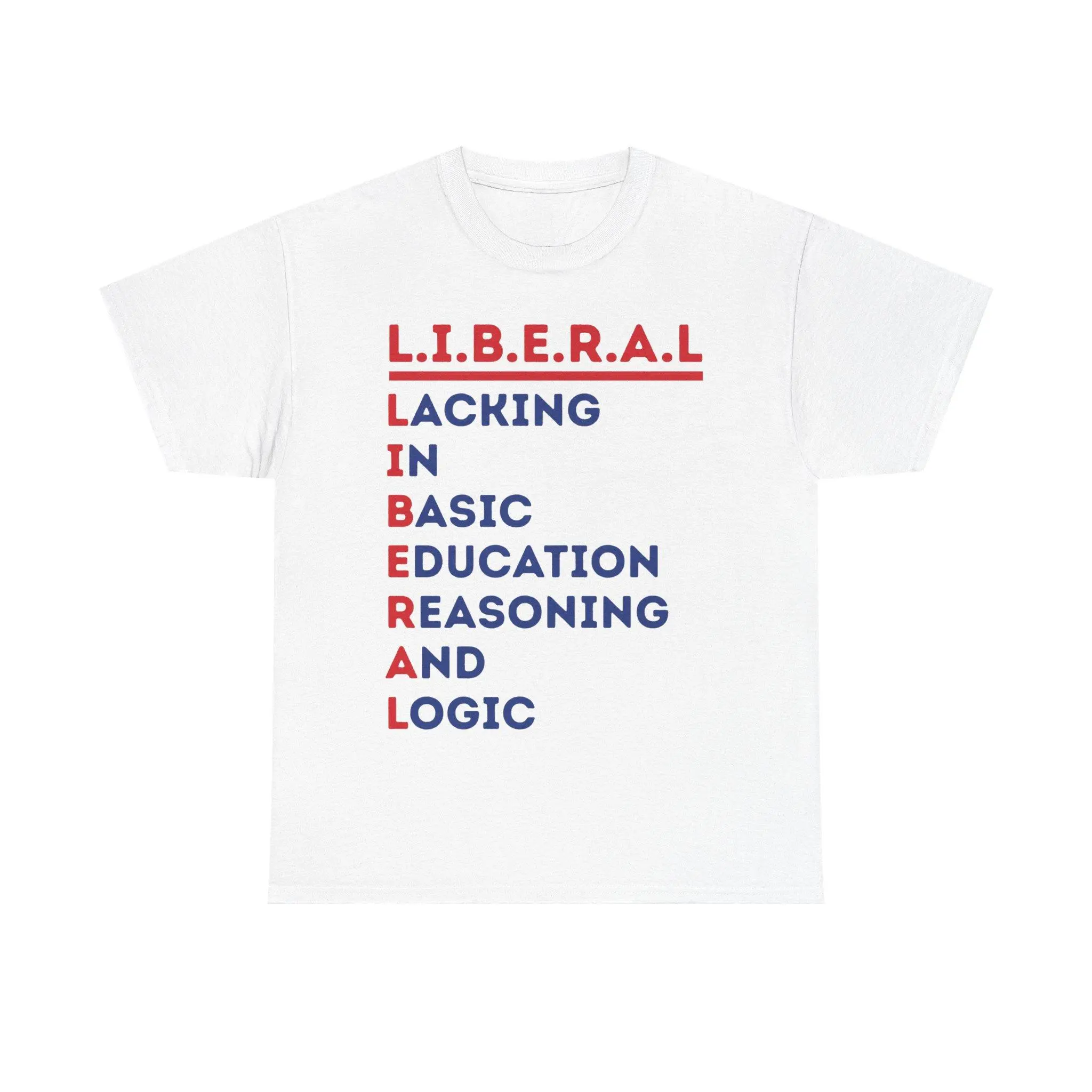 Men's L.I.B.E.R.A.L. Acrostic Graphic Print Cotton Short-Sleeve T-Shirt, Political Satire Casual Streetwear Round Neck Menswear Top Tshirt