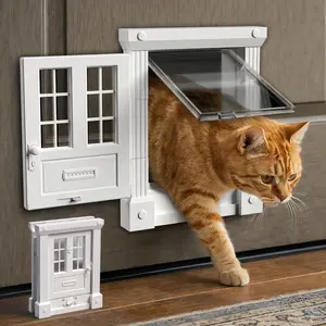 Exterior and Interior Cat Door, 4-Way Locking Magnetic Cat Flap for Solid & Hollow Core Doors, Outdoor Pet Door for Cats & Small Dogs, Easy Install Secure Exterior Cat Door