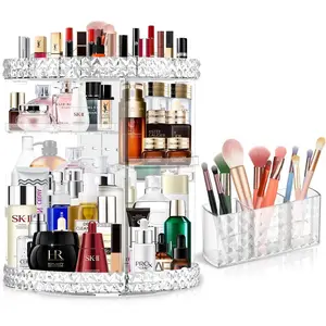 360 Rotating Makeup Organizer with 6 DIY Adjustable Layers, Vanity Makeup Brush Holder & Large Capacity Organizer for Bedroom Dresser