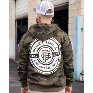 White Work Hard Badge Zip Up - Camo