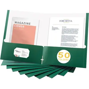 File Folders with Pockets, 50 Pack Green Paper Folders with Card Slot, Letter Size, for School Students, Business, Home and Office Workers
