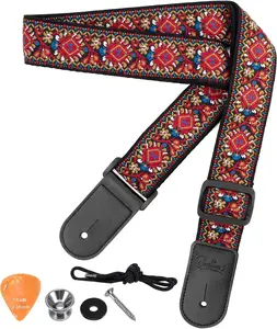 Ukulele Strap, Jacquard Weave Adjustable Uke Mandolin  Straps for Adult & , Ukulele Button Accessories (Red)