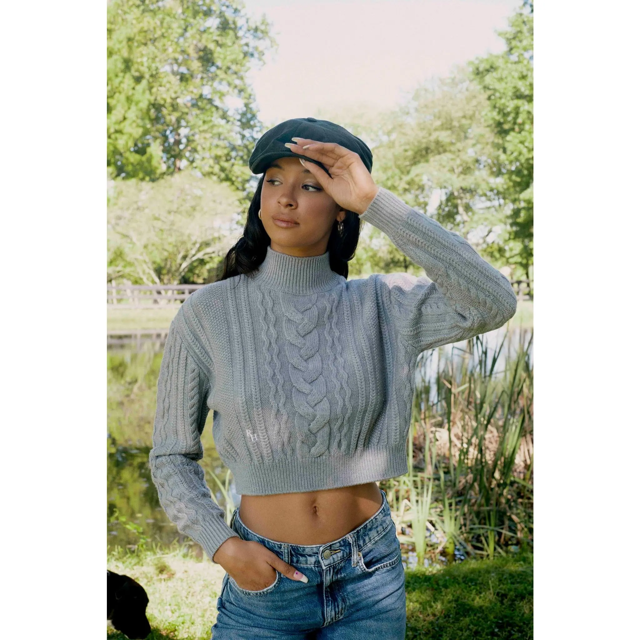 Dallas Cable Knit Turtleneck Sweater in Grey