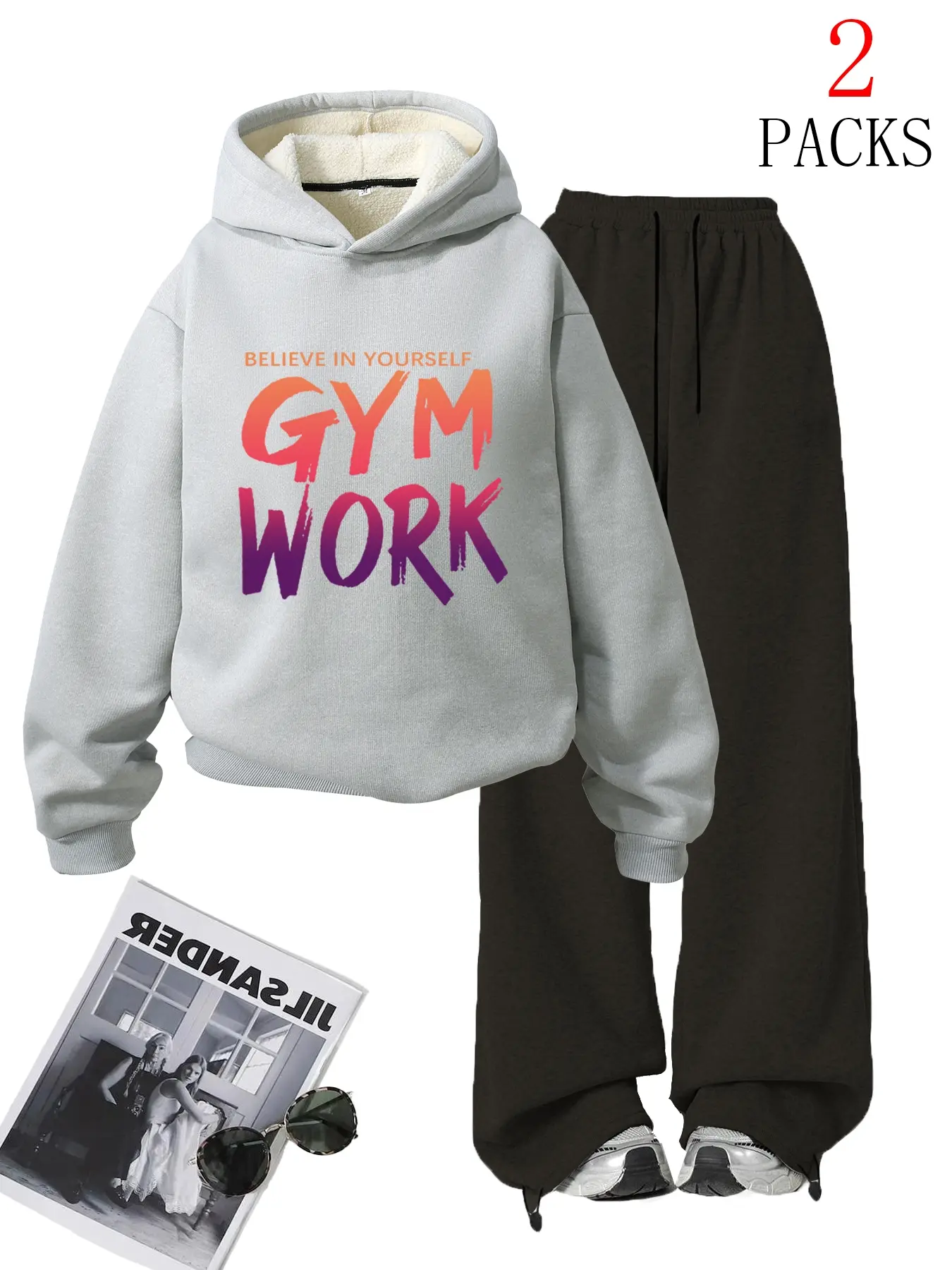 Women's Oversized V-Neck Fluffy Stretch Jersey Sweater & Pants Set, Minimalist Design, Perfect for Fall Winter Wear