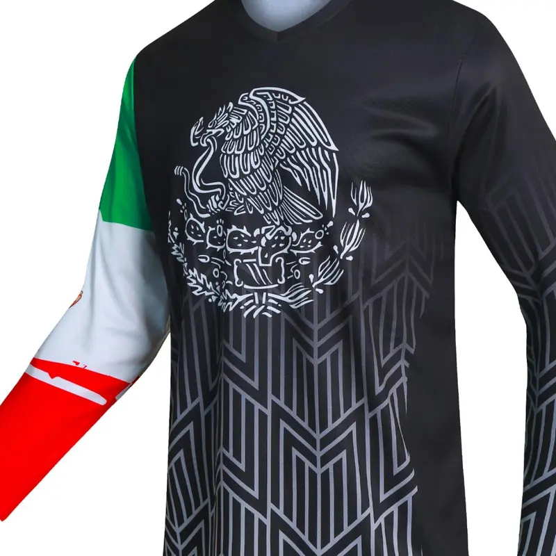 Mexican Style Men's Long Sleeve Off-Road T-Shirt, Mountain Bike Riding Shirt, Downhill and Motorcycle Racing V-Neck Quick-Dry, Cycling Jersey, Training Shirt, Workout Tops, Sports Top, Offroad Cycling Jerseys, Cycling Sports Wear, Sportswear Clothing