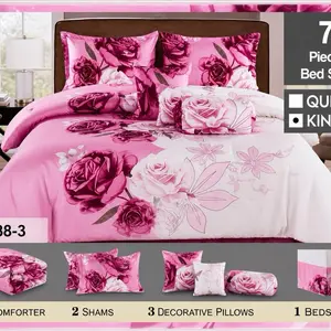 Adult Queen King 7 Piece Luxury Comforter Bed Set Modern Bedroom Bedding