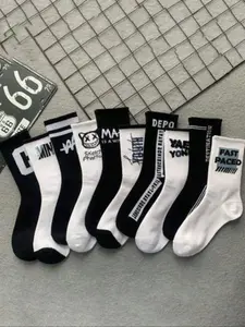 Men's Graffiti Crew Socks, High-Profile Design, Spring & Fall Wear, & Streetwear Style, Comfortable & Breathable, All Seasons