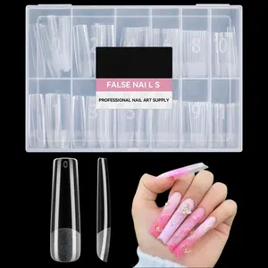 XXL Long Square Straight Nail Tips Pre shaped Full Cover Gel Nail Tips Tapered Square 120PCS for Fake False Nails Extensions 12 Sizes DIY Press On Nails No Need File