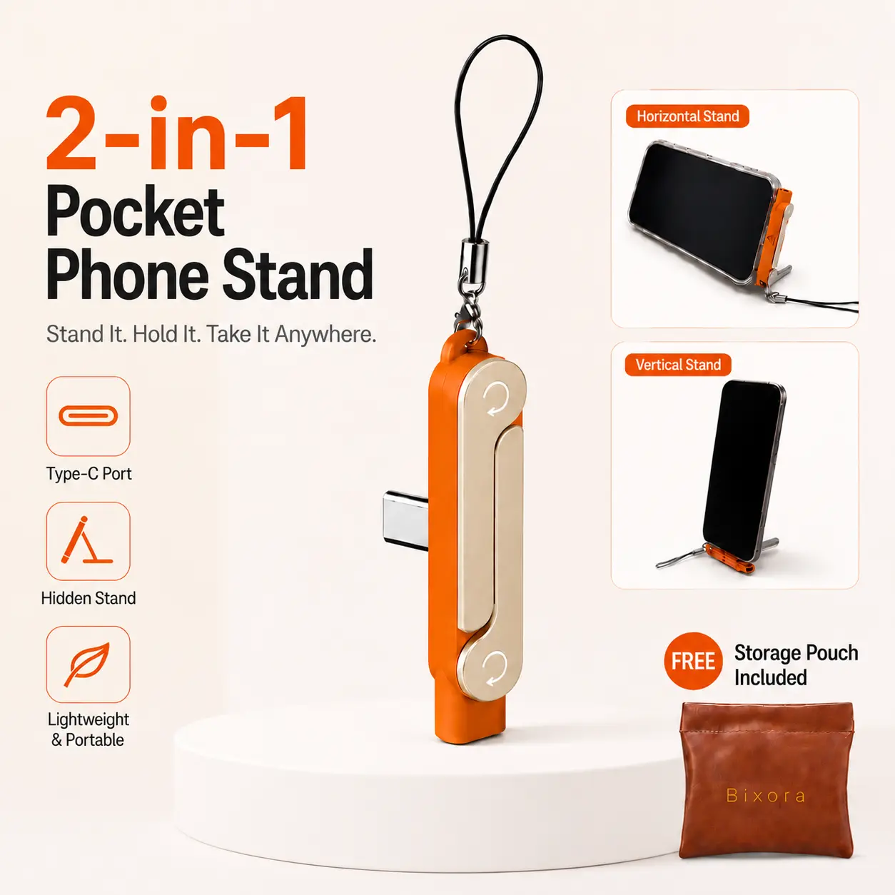 240W PD Fast Charging Type-C Adapter With Built-in Foldable Phone Stand Portable Zinc Alloy USB C Converter Travel Pocket Charger Gift For Men Women Holder Cellphone Smartphone