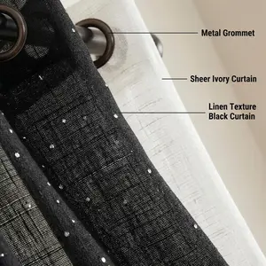 Curtain Club 8 Panels 34X84 Inch Diamond Beaded Twill + Full-Length Chiffon Curtain Set. Each style contains 4 pieces. All are plain chiffon fabric, translucent, with iron rings, woven, rod type, FT2930 + L12