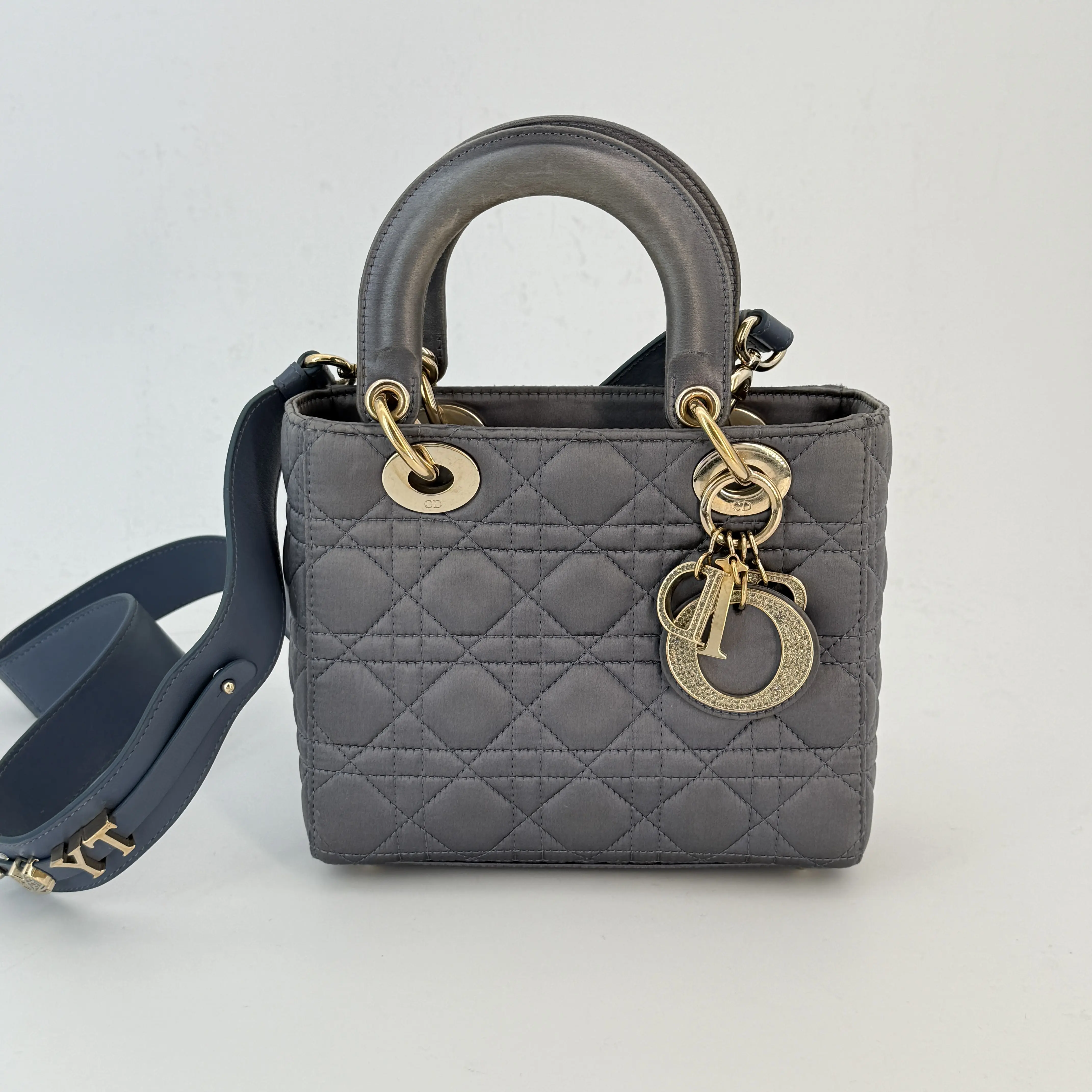 Pre-owned Dior satin Crossbody Bags Christian Cannage Lady Bag Small