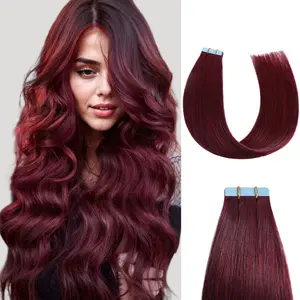 YILITEHAIR #99J Burgundy Tape In Hair Extensions Remy Human Hair Long Straight 24Pcs