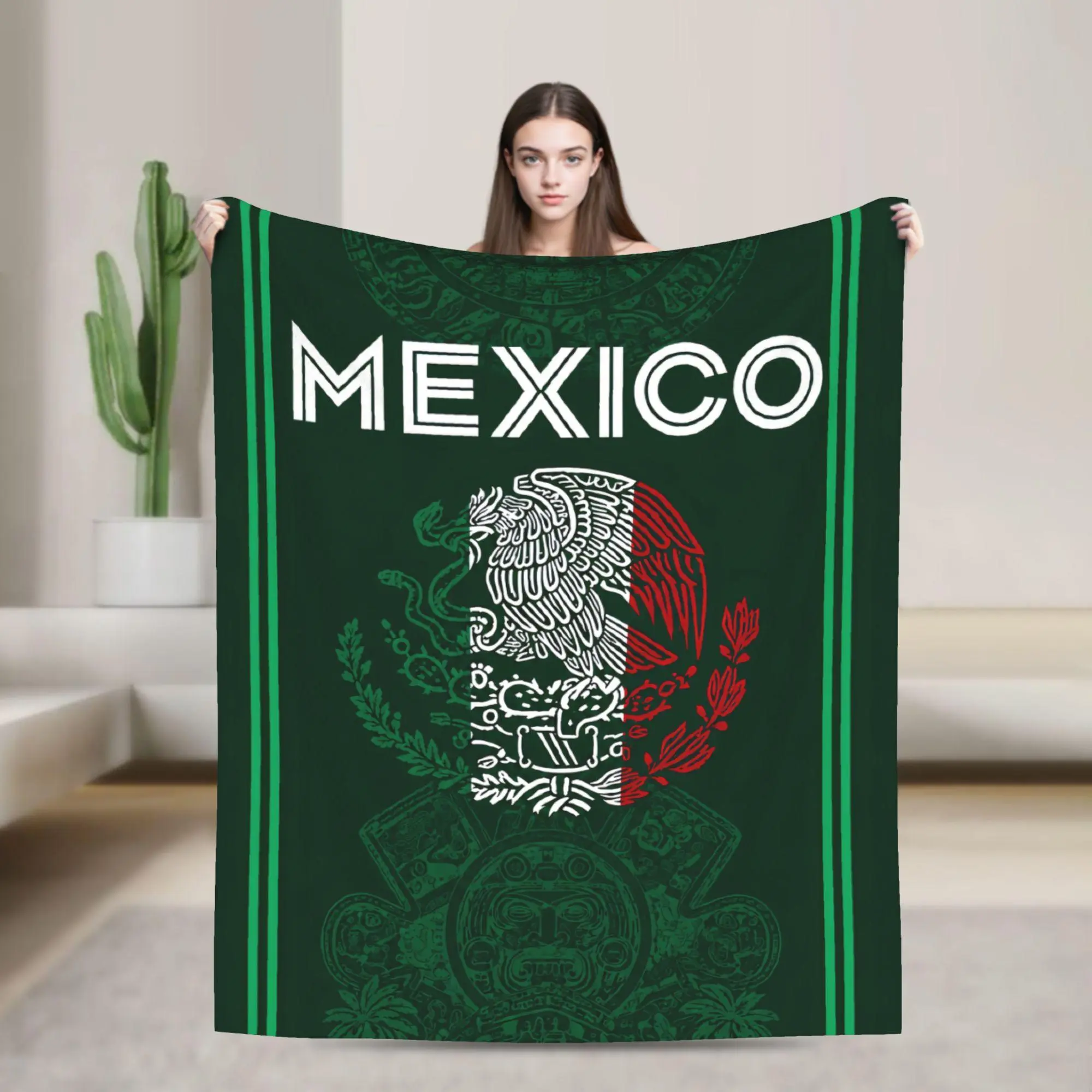 2026 Mexican football blanket, pyramid-patterned blanket, fully printed wool blanket, casual home decor, all seasons, classic Mexican fan blanket, sofa bed