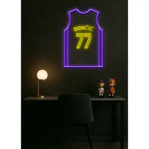 Doncic #77 LED Basketball Jersey Wall Art with Remote Control & USB Adapter for Easy Setup and Brightness Adjustment
