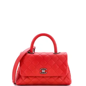 Pre-owned CHANEL Leather Top Handle Bags Coco Top Handle Bag Quilted Caviar Mini by Rebag