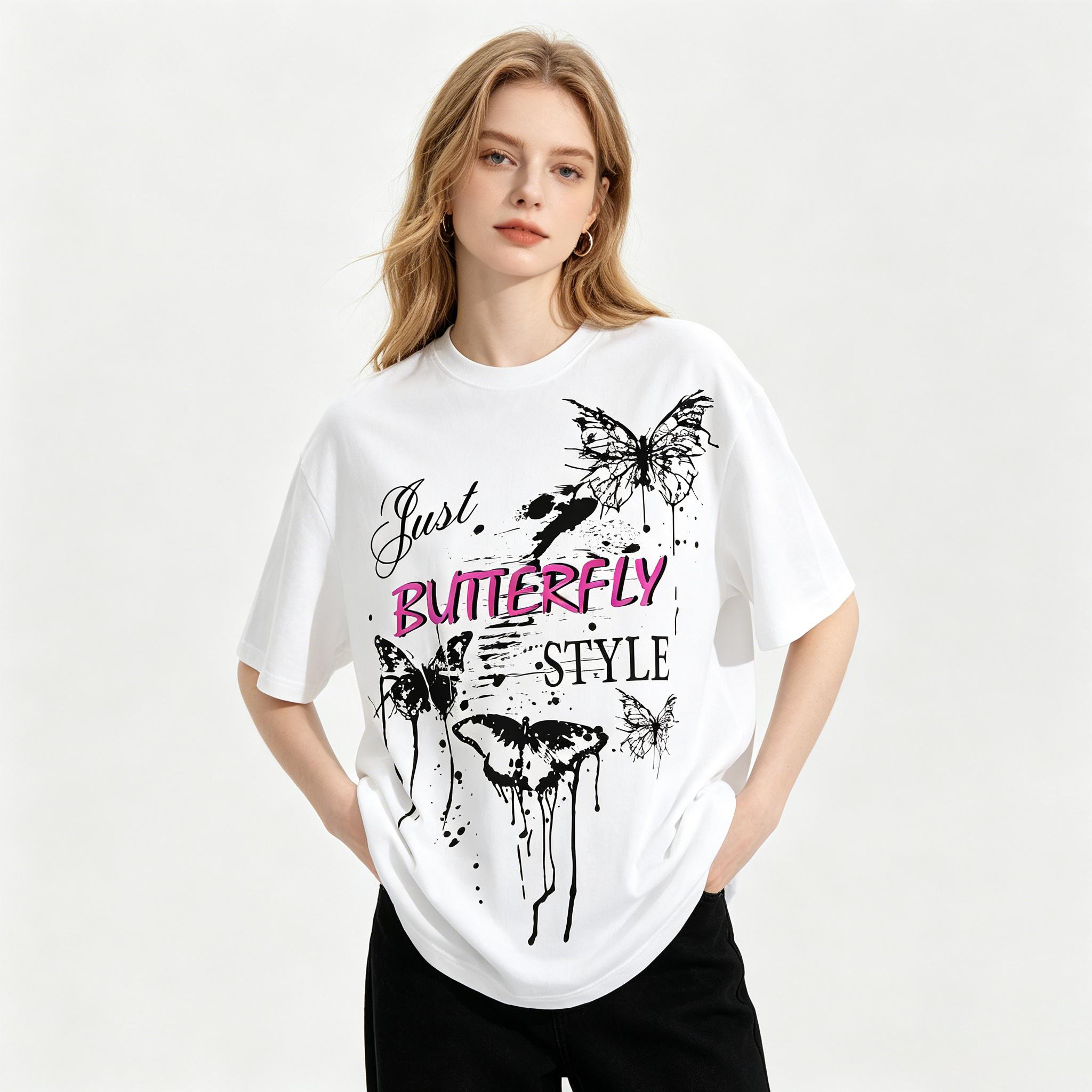 2026 NEW Butterfly Cotton Graphic Tee 100% Cotton Oversized Short Sleeve T Shirt for Men Women Nature Insect Print Casual Summer Top Soft Breathable Streetwear Everyday Essentials Gift for Butterfly Lovers Vacation Outfit