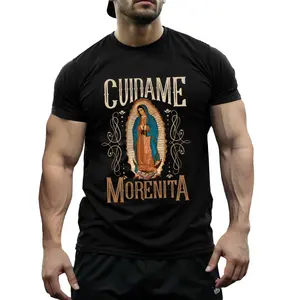 Vintage Virgen De Guadalupe Graphic Tee 100 Cotton Soft Floral Ornate Protection Design Religious Causal Everyday Streetwear Top Unisex Round Neck Short Sleeve Black