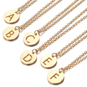 Stainless steel mirror hollow 26 English letters pendant necklace round clavicle necklace for women