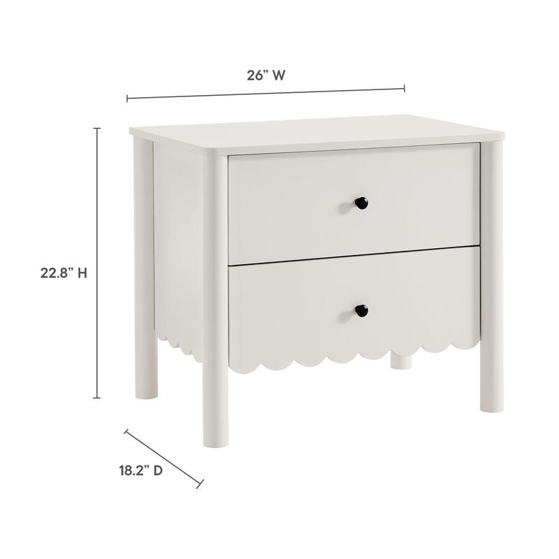 Emmeline Scalloped 2-Drawer Nightstand in White