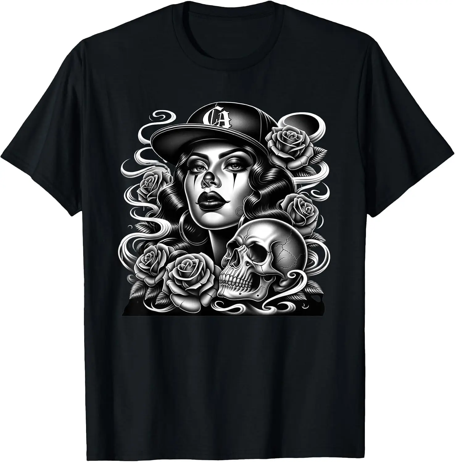 Unisex Short-Sleeve Round Neck Sports Top, Mexican Street Culture Lowrider Latina Women Graphic Tee, Retro Chicano Aesthetic Casual Streetwear, Shortsleeve, Tops