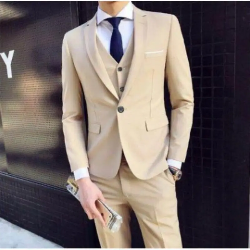 Groom Suit Men's Three-piece Set British Casual Business Suit Men's Wedding Dress Slim And Handsome Summer Cotton Fabric Menswear Buckle Groom Suit Men's Three-piece Set British Casual Business Suit Men's Wedding Dress Slim And Handsome Summer Cotton Fabric Menswear Buckle