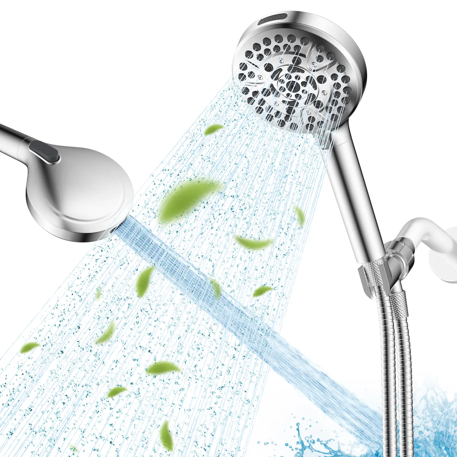 Hibbent High-Pressure 10-Mode Handheld Shower Head, Adjustable Brass Joint Holder, 71" Stainless Steel Hose, Anti-Clog Nozzles, Built-In Power Wash for Tub, Pet Cleaning, Chrome Finish, Shower Heads, High-Flow Handheld Showers