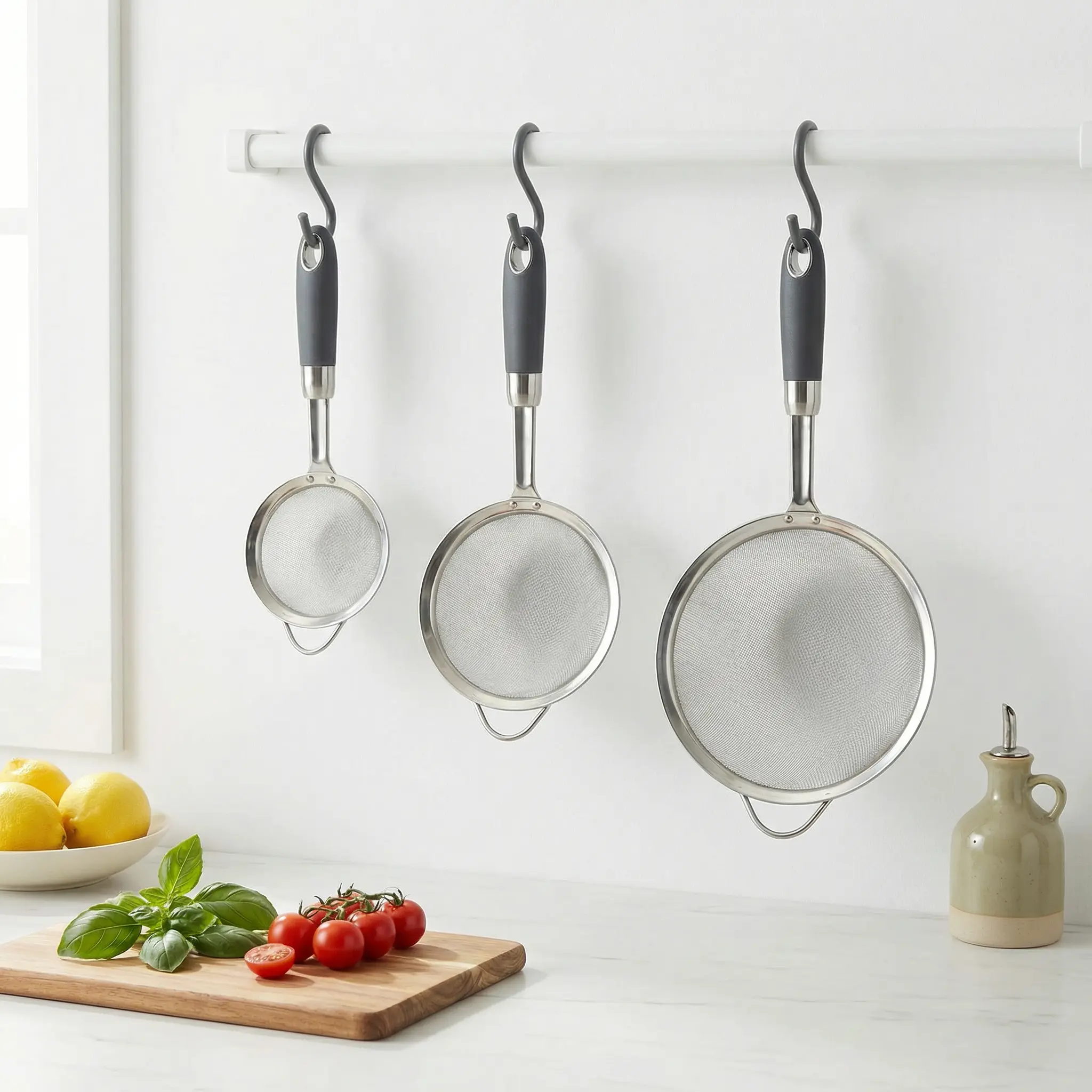 18/10 Stainless Steel Fine Mesh Strainer Set (3 Sizes, 40 Mesh) - Kitchen Draining Utensil with Reinforced Handles for Straining Rice, Flo