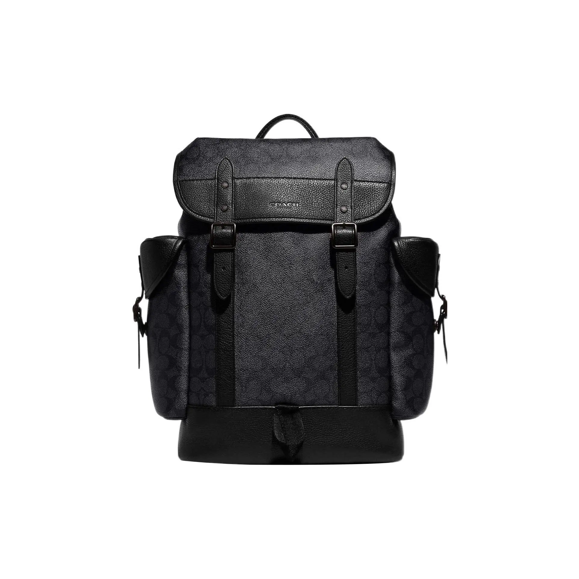 COACH Hitch 31 Classic Monogram Drawstring Snap-Clasp Backpack in Coated Canvas and Leather, Large Size for Men, Black