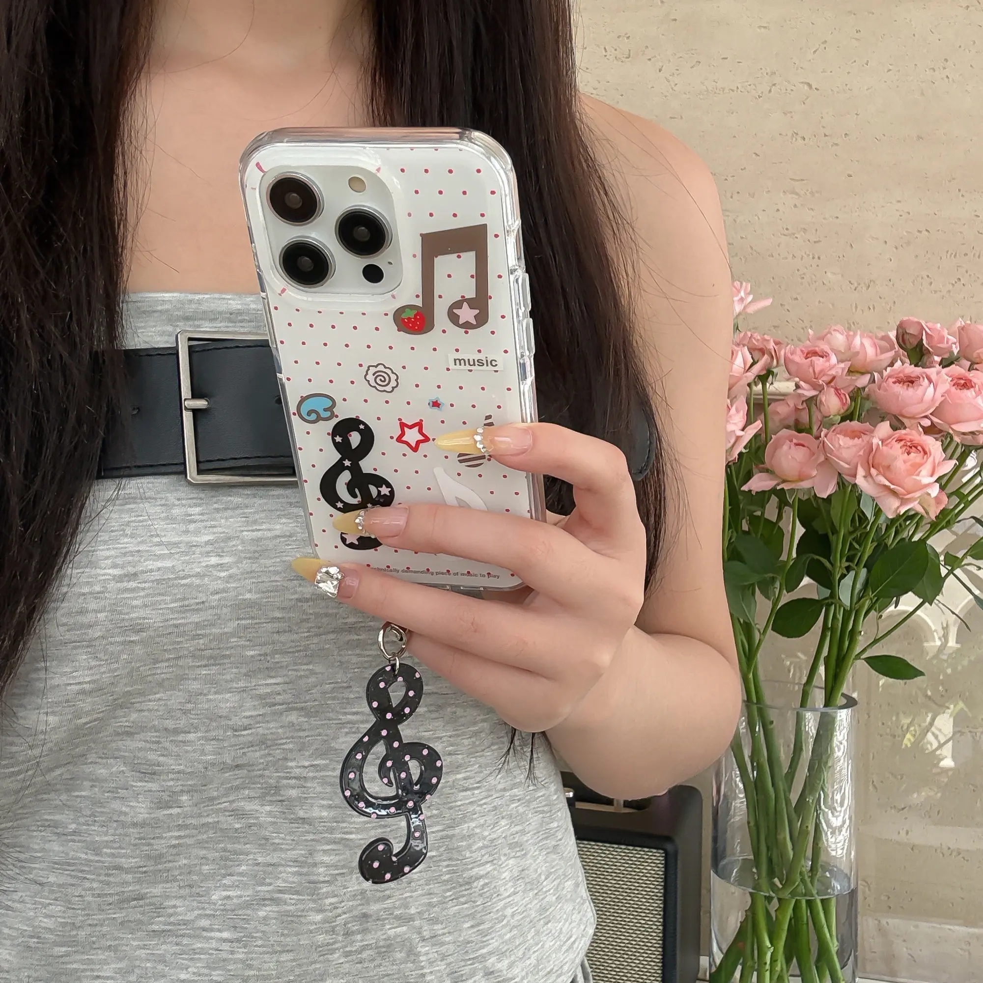 iPhone 13/16/17 Pro Max | White Base with Dot Note | Trendy Note Pendant | Bestie Gift Edition | Compatible with iPhone 11, 12, 13, 14, 15, 16, 17 Pro Max | Cover