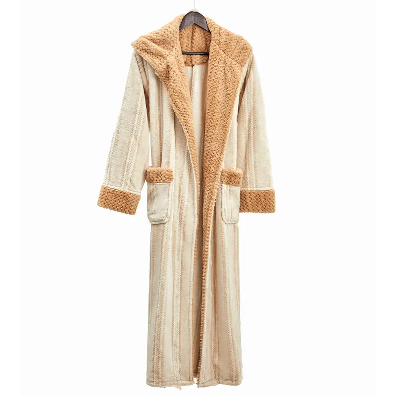 Couples' Soft Plush Jacquard Fleece Velvet Matching Robes Set - Hooded Long Winter Bath Robes, Men's Loungewear with Inner Tie Belt, for Anniversaries & Cozy Evenings by the Fire, Deep Pockets, Heavyweight, Generous Sizes, Attached Hood, Jacquard Weave