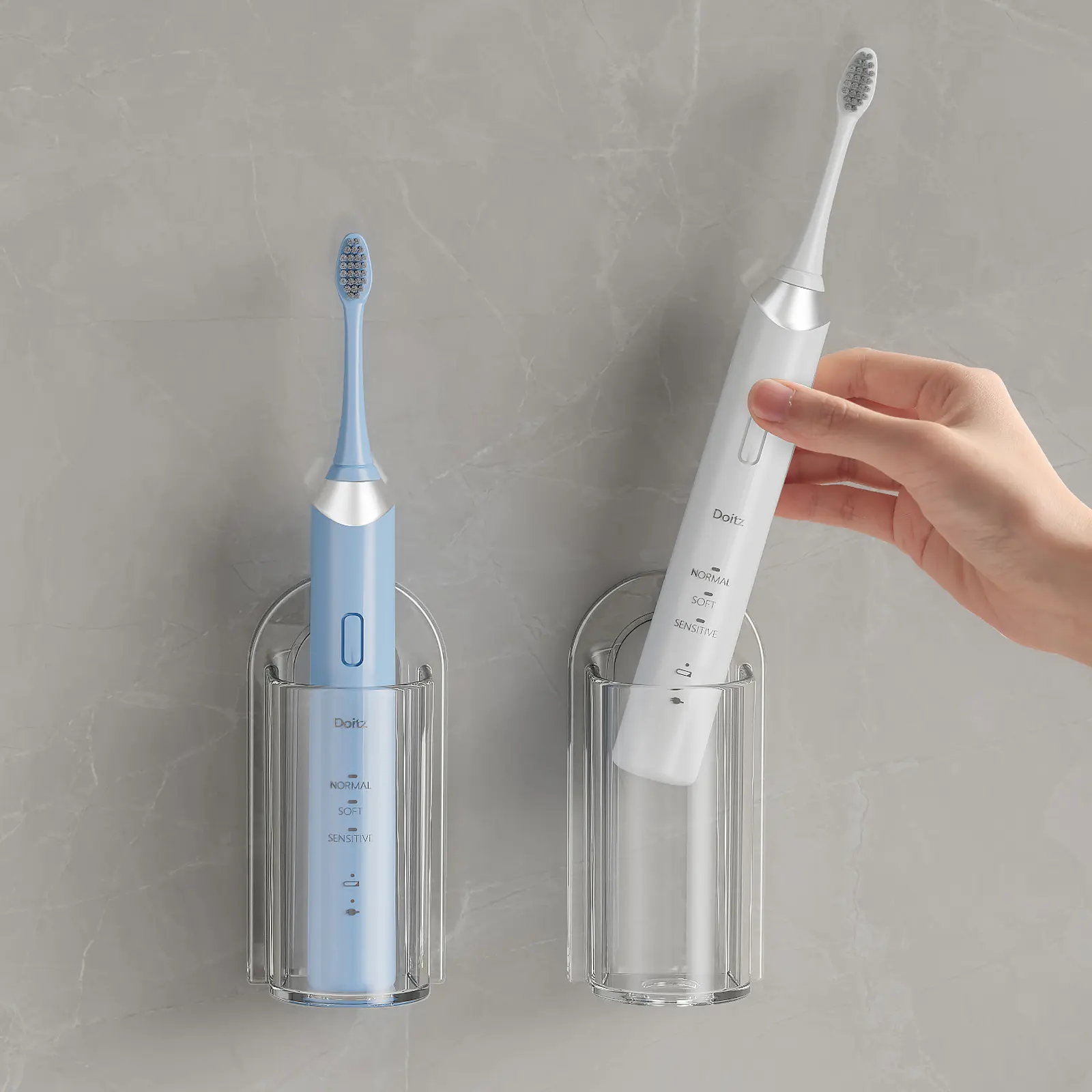 MOPMS Mounted Electric Toothbrush Holder, Portable Toothbrush Holder, Durable Electric & Manual Toothbrush Organizer with Drain Hole, Detachable Design, No Drill Adhesive for Bathroom-1 Pack Smoke Gray Sterilizing Wall Mount
