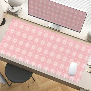 Pink Checkered Pattern Gaming Mouse Pad Extra Large Computer Mouse Pads for Desk xxl Mouse Pad for Laptop Big Mouse Pad Extended Mouse Pad with Non - Slip Rubber Base Stitched Edge for Home and Office