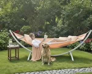 VIVO Modern Breathable Hammock with Arc Stand for Home Garden & Travel Relaxation 8'8 Stainless Steel Stand 450lbs Weight Capacity Sturdy Design Pastel Hammock Edition