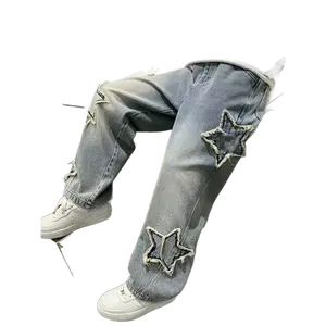 # springtok [Star Pattern |   Casual] Light Blue Boys' Casual Denim Jeans Polyester, Non-Stretch, Machine Washable, Wide Leg Style for Spring with Star boys  shorts soft cotton