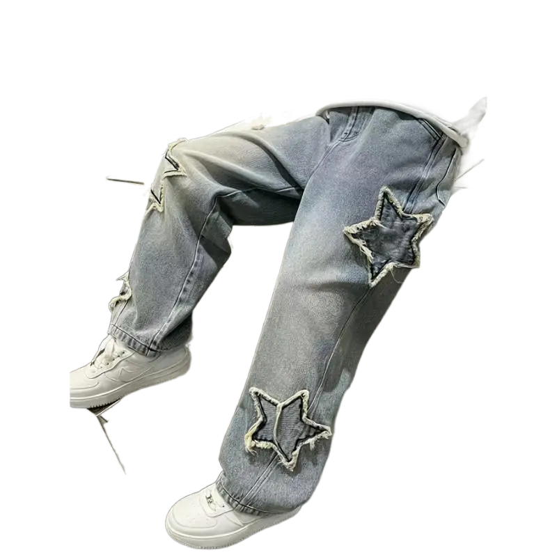 # springtok [Star Pattern | Casual] Light Blue Boys' Casual Denim Jeans Polyester, Non-Stretch, Machine Washable, Wide Leg Style for Spring with Sta