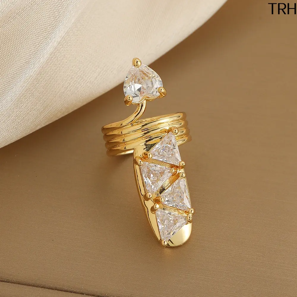 Asymmetrical Heart Triangle Zircon Pinky Ring, Luxury Irregular Geometric Crystal Finger Ring, Unique Designer Statement Pinky Band, Elegant Solid Non-Adjustable Jewelry for Women, Daily Look, Dating, Party and Evening Occasions