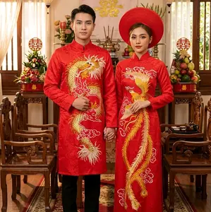 Vietnamese Wedding Ao Dai ( Vietnamese Size )/  Bridal Dress , Couple Wedding Ao Dai/ Women Ao Dai / Red Ao Dai