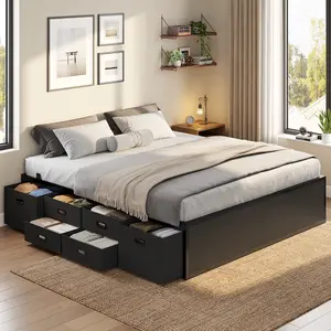 ADORNEVE Queen Size Bed Frame with 6 Storage Drawers, Metal Platform with Steel Slat Support, Footboard Included, No Box Spring Needed, Easy Assembly for Teens/Adults