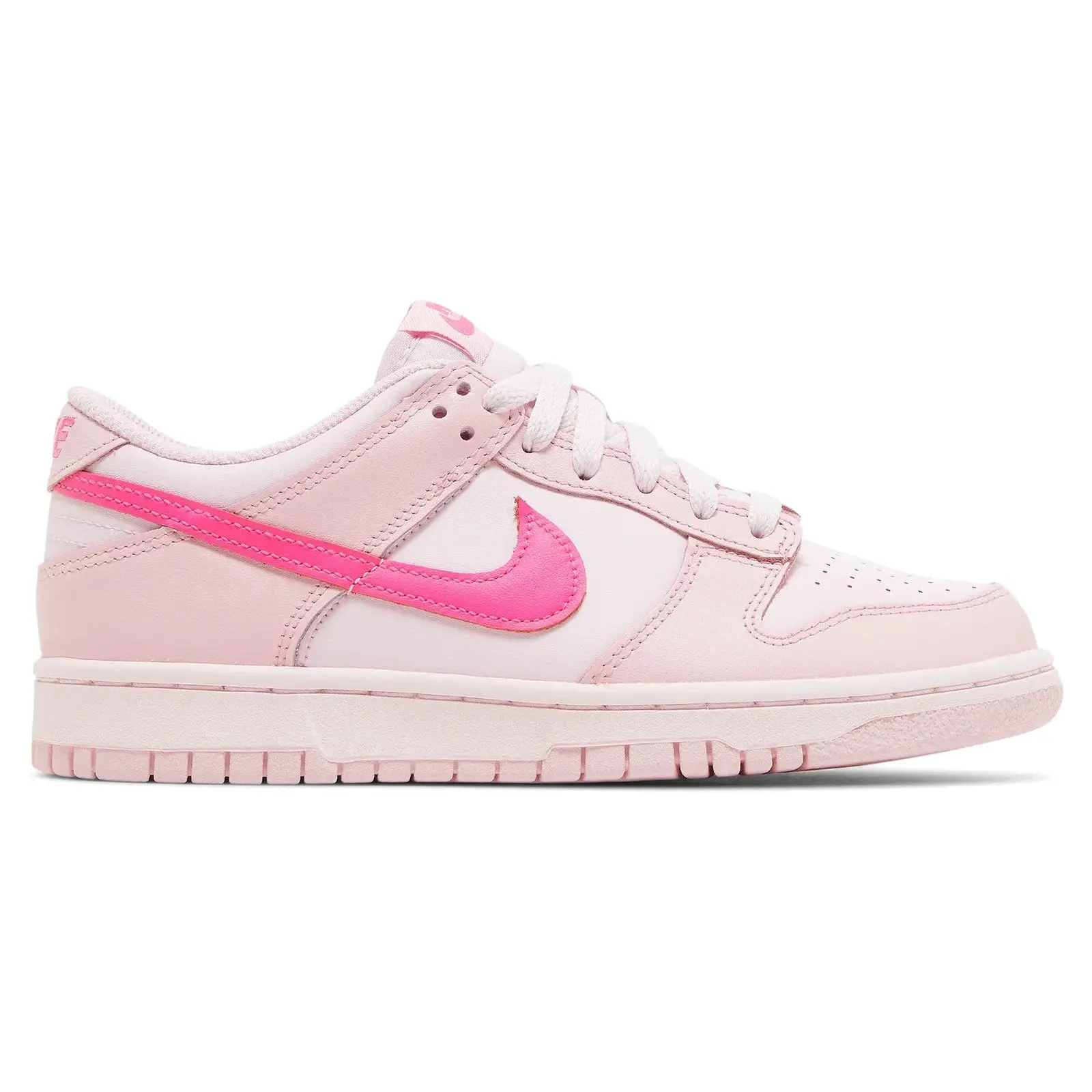 Nike Dunk Low Triple Pink Preschool Kids' (PS) Leather Sneakers, Casual Low Top Shoes for Everyday Wear, 100% Authentic - DH9756-600, 100% Authenticity Guaranteed, Trainer, No, Us 1.5Y (Ps), Laces, Round Toe