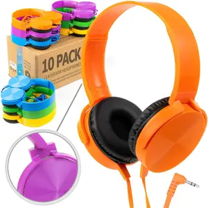 Classroom Headphones (10 Pack, Mixed Colors) - -Ear  Student Bulk Headphones:  for  K-12, Schools & Class Sets (Colorful, Durable, Noise Reducing, Comfortable, Easy-to-Clean)