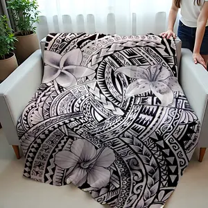 1pc Polynesian Tribal  Blanket - Bohemian & Samoan Style Geometric Print, Lightweight Flannel Throw for Sofa, Bed, Camping - All-Season Cozy Gift for Holidays & Special Occasions, Versatile Home Decor, Boho Chic Decor, Durable Quilting 280gsm