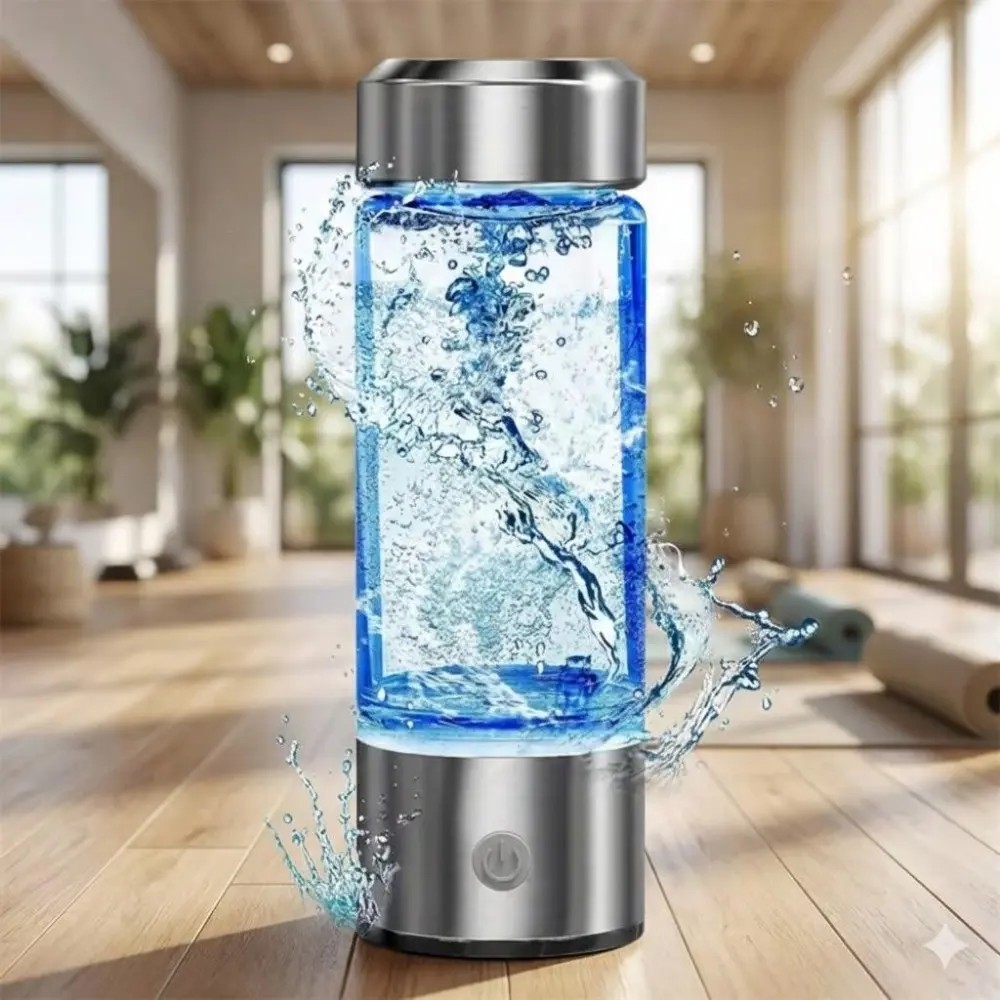 Portable Alkaline Hydrogen Water Bottle, Hydration Tumbler: USB Rechargeable Borosilicate Glass, pH Adjustable, Antioxidant Rich, Negative Ion Filter, Travel & Office Use for Health, Immunity, Smart Electrolysis, Lightweight, One-Touch Operation