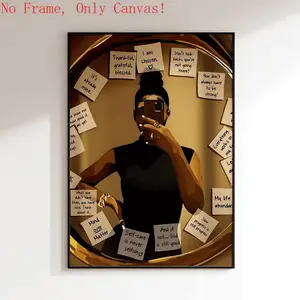 3-Piece Frameless Black Girl Christian Graphic Wall Posters, Waterproof Artistic Black Woman Affirmation Prints, Simple Home Decor for Girl’s Room (No Frame) Mi_375