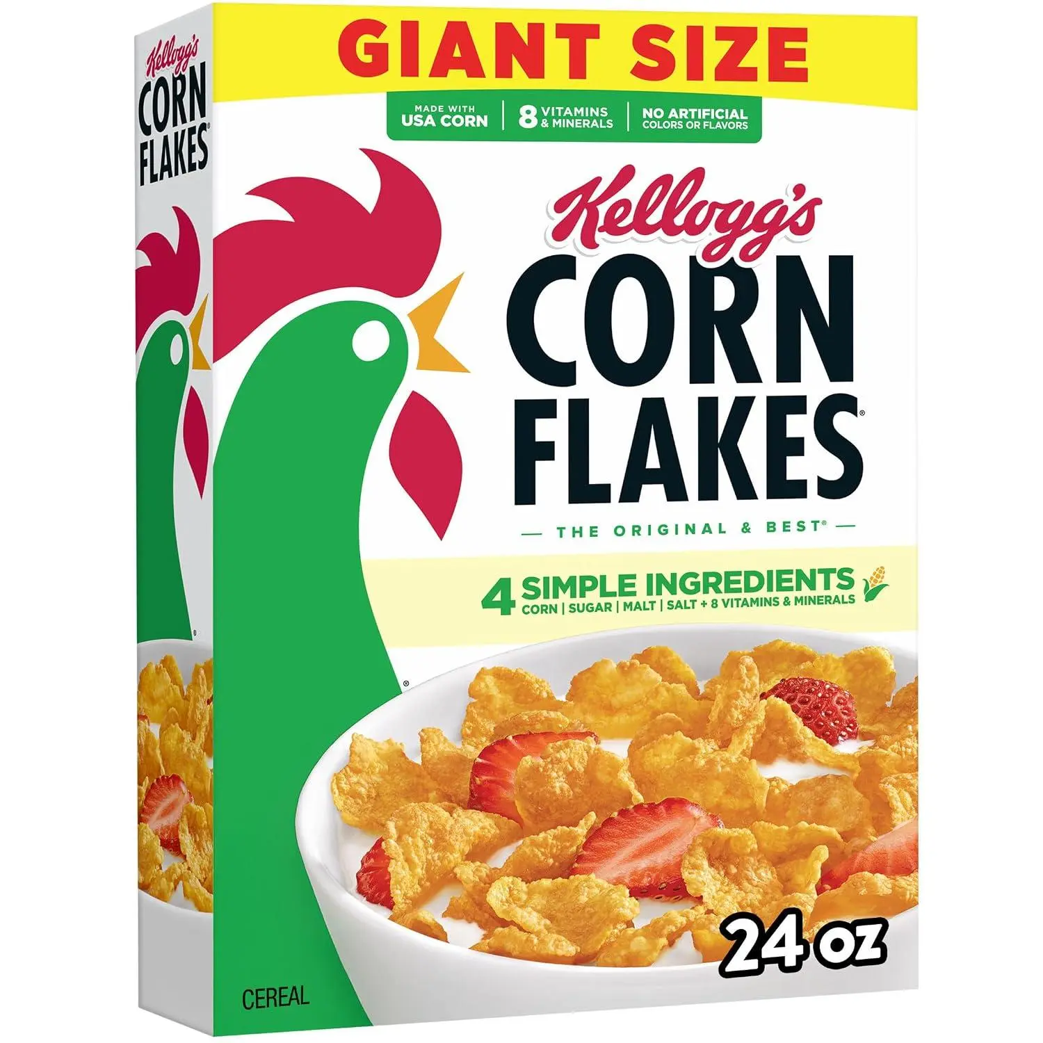 Kellogg's Corn Flakes Breakfast Cereal, Kids Cereal, Family Breakfast, Giant Size, Original, 24oz Box (1 Box)