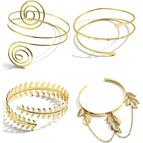 4 Pcs Arm Cuff Upper Arm Band Cuff Bracelet Bangle for Women Adjustable Armband Set